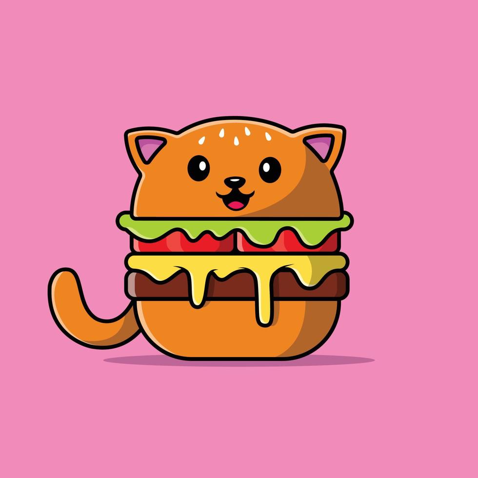 Ilustración de icono de vector de dibujos animados de hamburguesa de gato lindo. concepto de icono de comida animal vector premium aislado. estilo de dibujos animados plana
