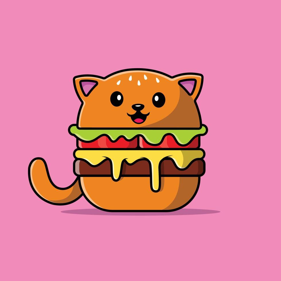 Vetor de Hamburguesa gato kawaii, hamburguesa en forma de gato