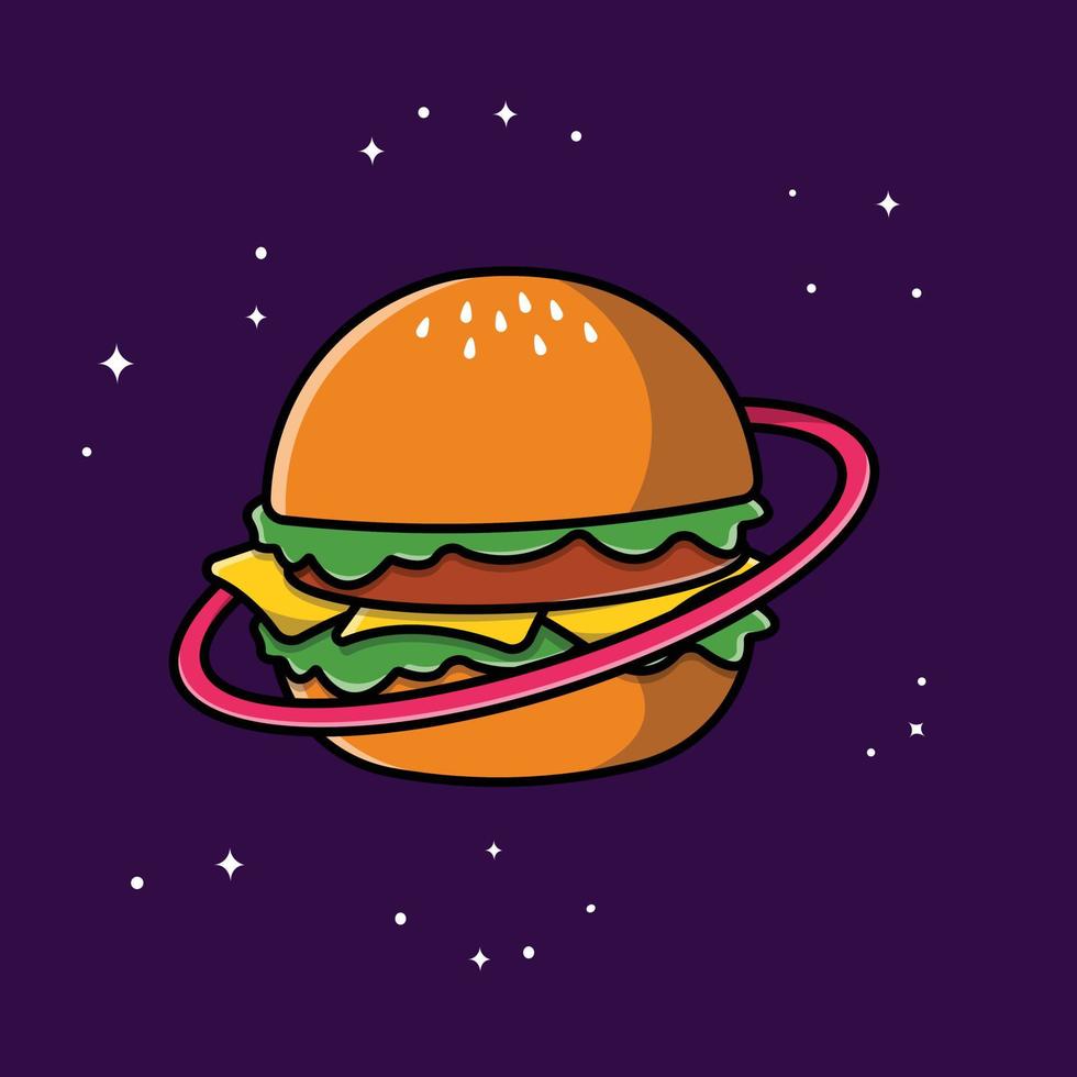 Burger Planet Cartoon Vector Icon Illustration. Science Food Icon Concept Isolated Premium Vector. Flat Cartoon Style