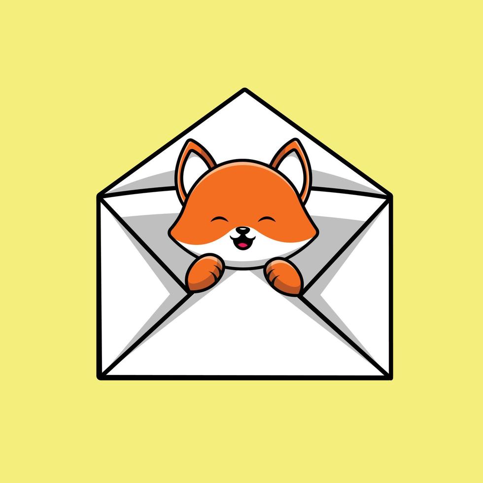 Cute Fox On Envelope Cartoon Vector Icon Illustration. Animal Object Icon Concept Isolated Premium Vector. Flat Cartoon Style