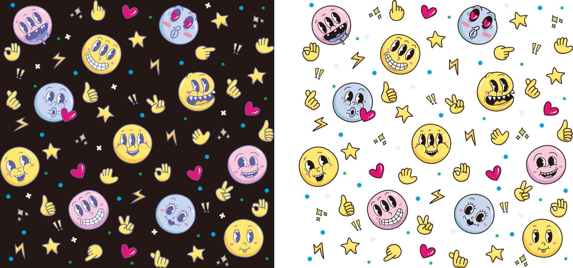 dibujado a mano dibujos animados de moda expresiones faciales cómicas diseño de patrón emoji vector