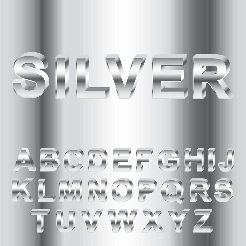 Uppercase of Silver metallic calligraphic alphabet collection. Realistic 3d chrome text set. Modern lettering element for creative design. vector illustration.