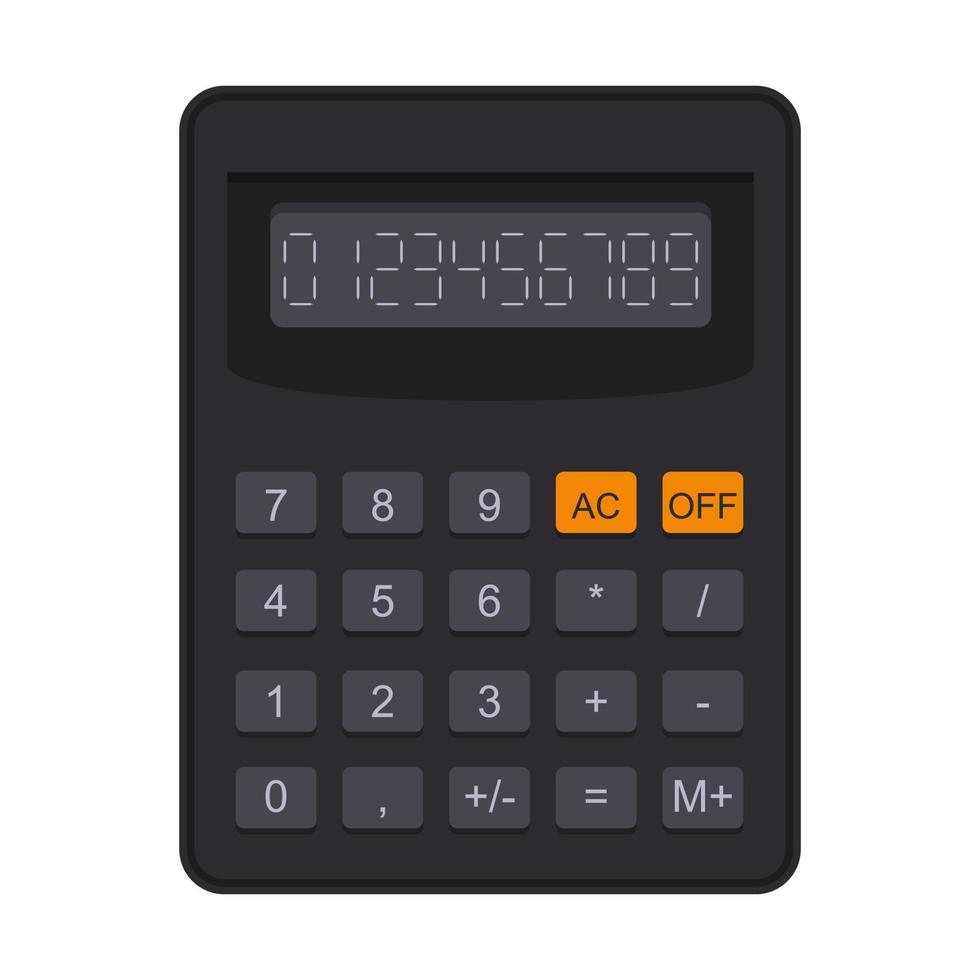 Accounting calculator in flat style. Electronic equipment for calculation, accounting, mathematics. School calculator in flat style. Isolated on a white background. Color vector illustration.