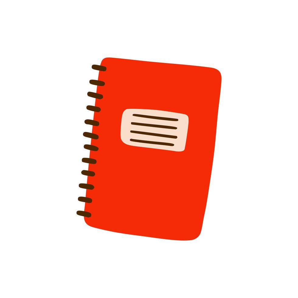 Closed school notebook in Doodle style. Diary, notebook on rings. a book for notes. A simple drawing is drawn by hand. Isolated on a white background. Color vector illustration.