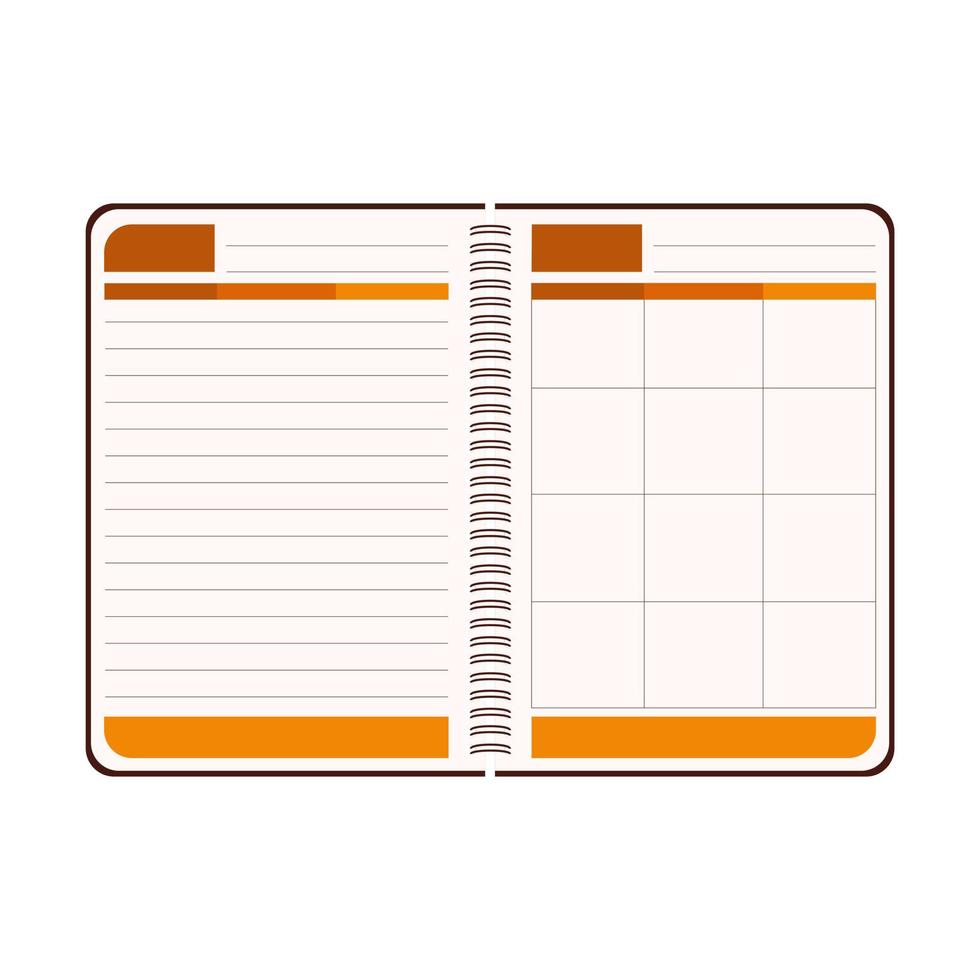 Open diary for writing in a flat style. The school diary. The view from the top.Organizer, planner with space for text. Color vector illustration. Isolated on a white background.