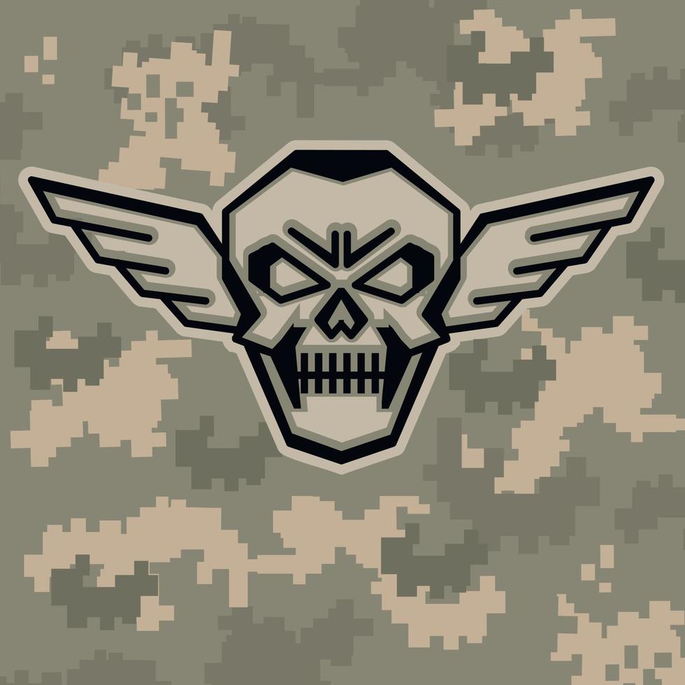 emblema militar con calavera y alas, camisetas de diseño vintage grunge vector