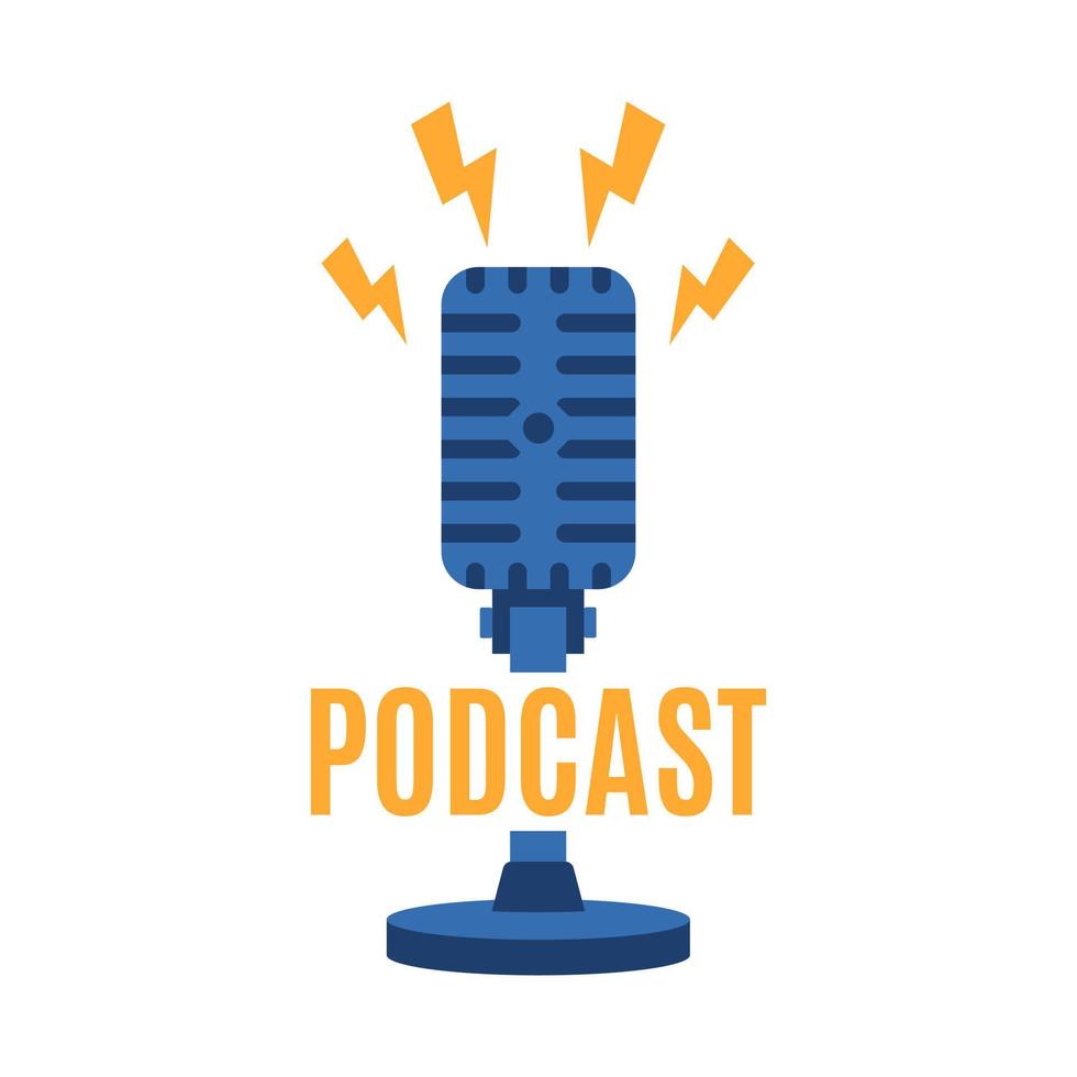 Podcast logo template. microphone and lightning icon vector