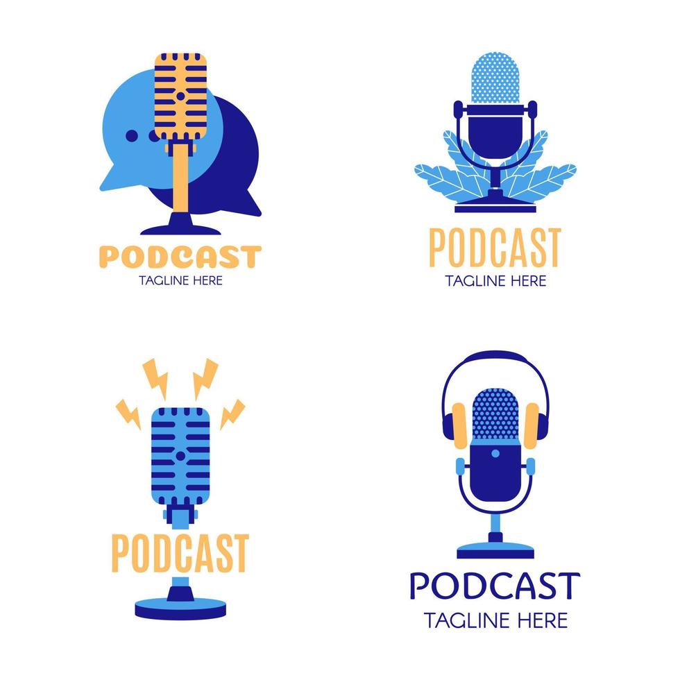 conjunto de concepto de vector de logotipo de color de diseño creativo de podcast. reproducir plantilla de logotipo de podcast. símbolo de icono