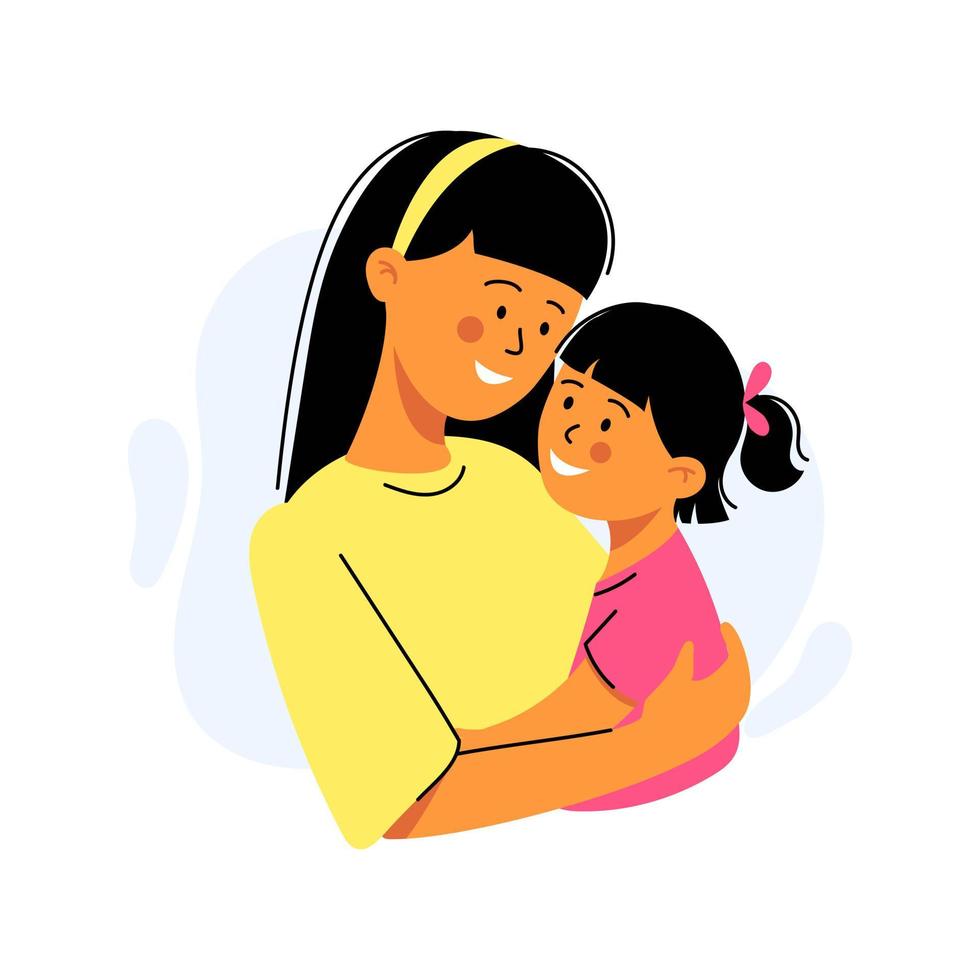 tarjeta del día de las madres felices. madre cargando a su pequeña hija. ilustración vectorial vector