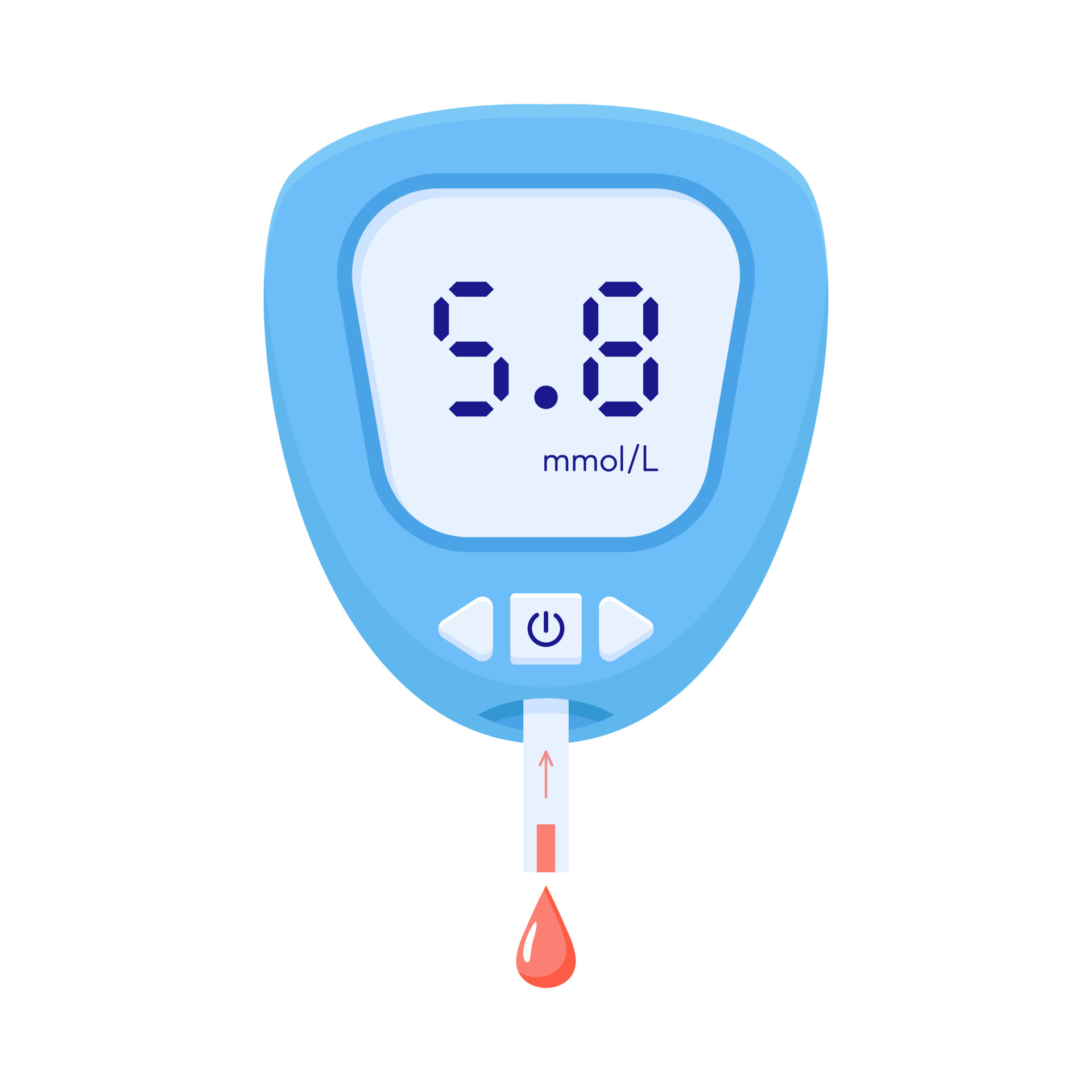 Portable with normal values. Blood glucose test. Blood sugar