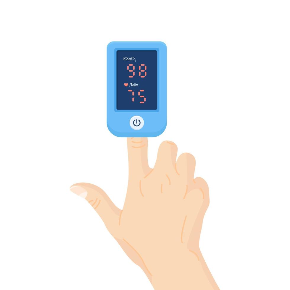 Pulse Oximeter with normal value. Digital device to measure oxygen saturation. Isolated vector illustration on white background