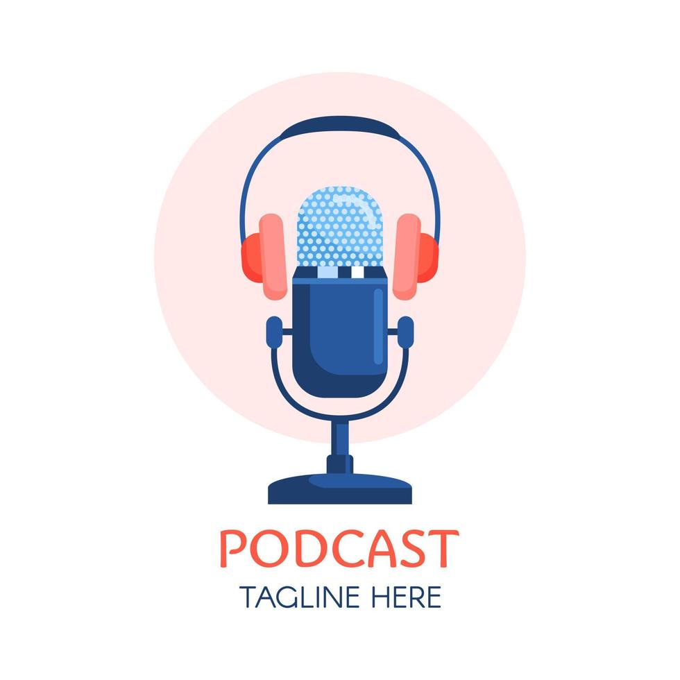 Podcast or Radio Logo design using Microphone and Headphone icon vector