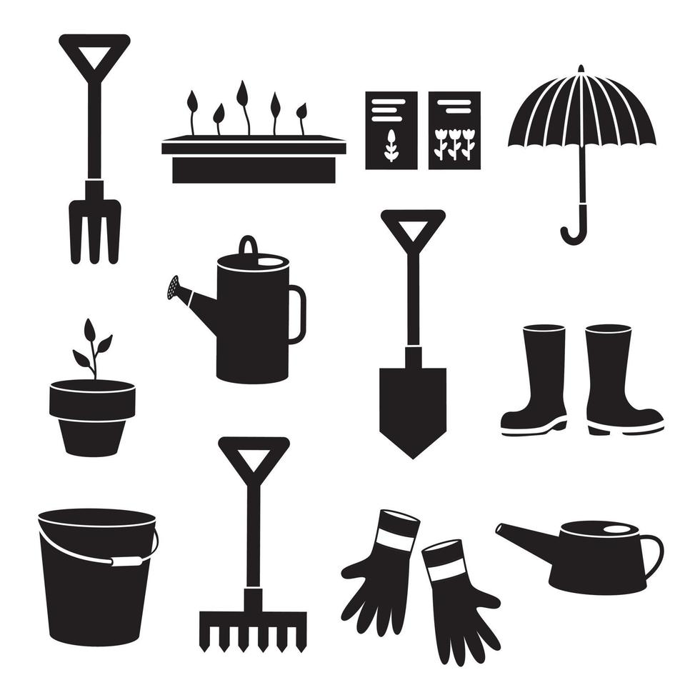 Gardeners Equipment Set Of Objects Needed For Gardening And Farming Isolated Vector Black icons