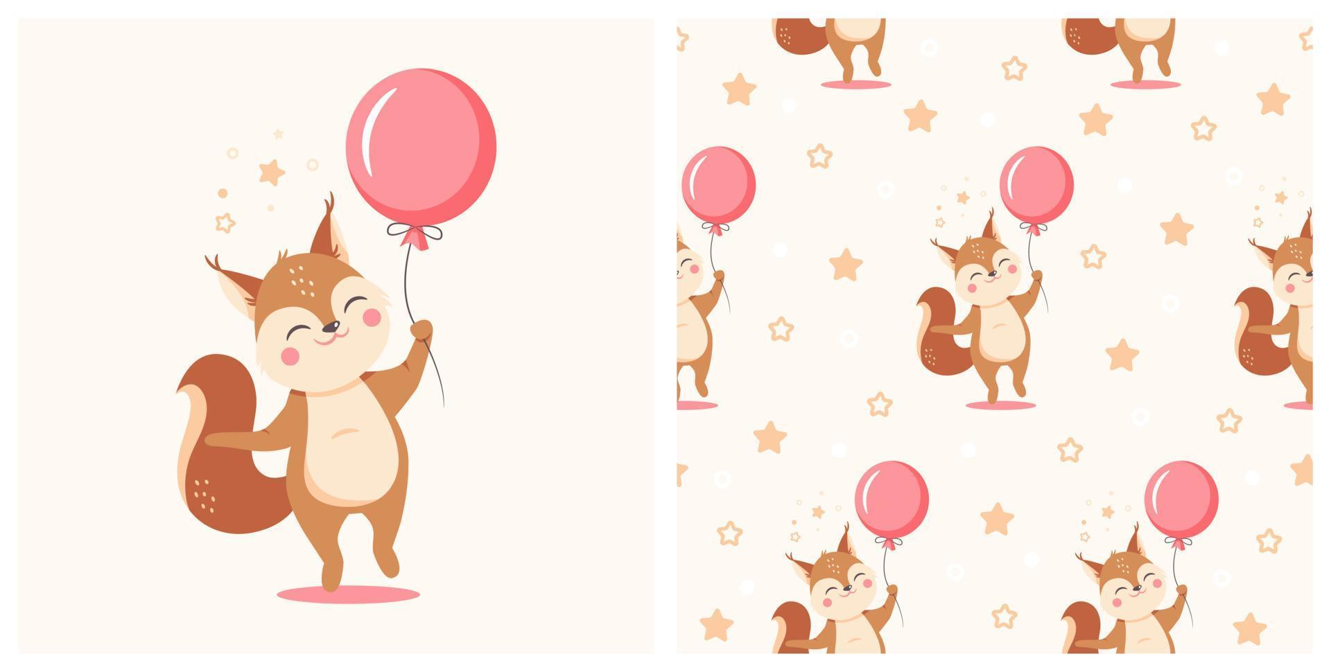 Vector Illustration of Cute squirrel with seamless pattern. Can be used for baby t-shirt print, fashion print design, kids wear, baby shower celebration greeting and invitation card.