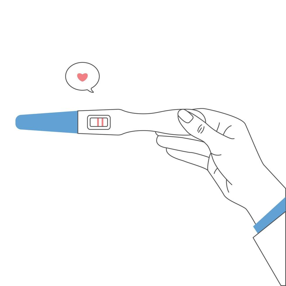 Pregnancy or ovulation positive test in woman hand top view isolated on white background. Female reproductive design, planning of pregnancy concept. Vector illustration for banner, website, print