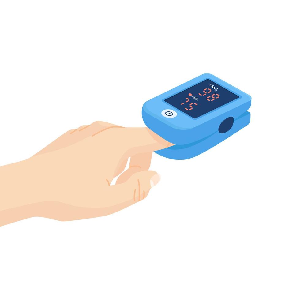 Pulse Oximeter with normal value. Digital device to measure oxygen saturation. Isolated vector illustration on white background