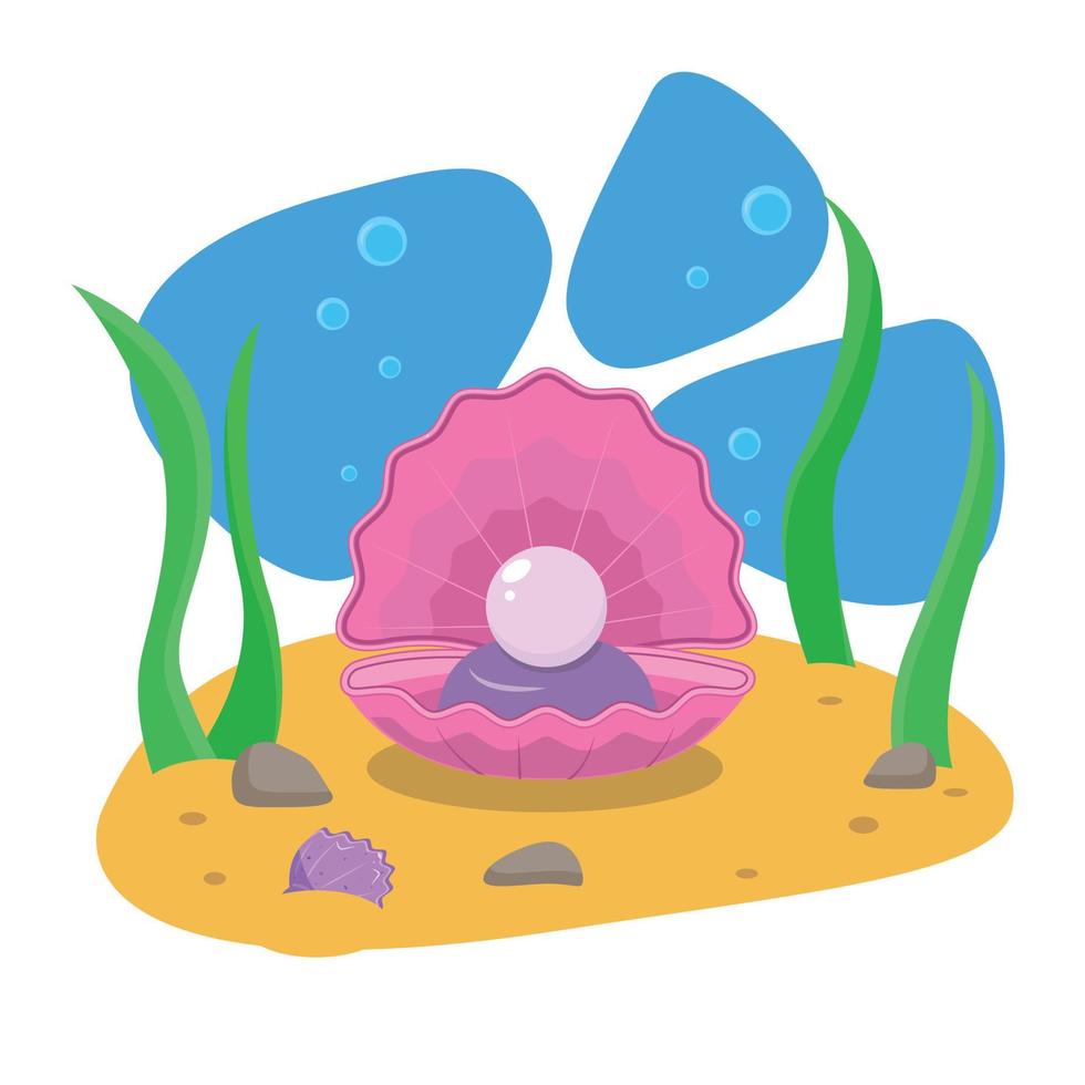 The sea floor. A pearl in an open shell vector