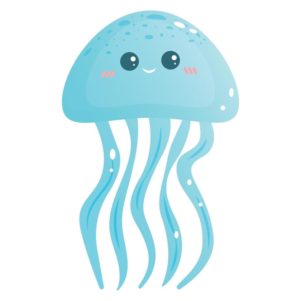 A blue jellyfish with a cheerful smile and eyes. vector