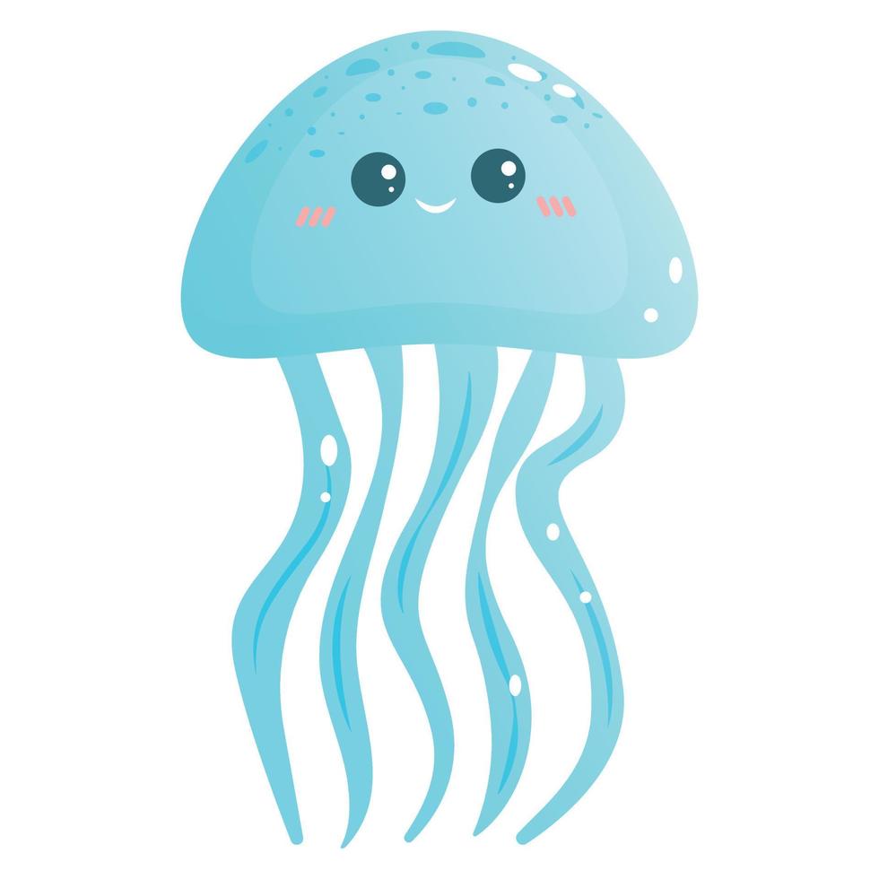 A blue jellyfish with a cheerful smile and eyes. vector