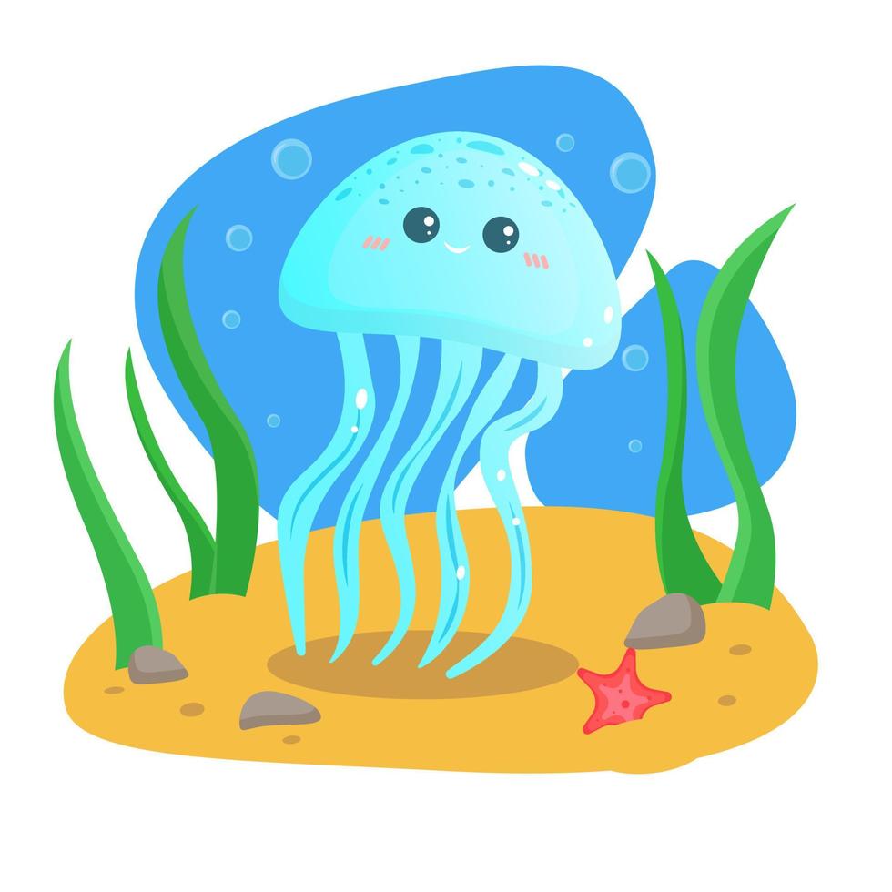 Summer greeting card. Postcard. Vector. The sea floor. Merry Jellyfish vector