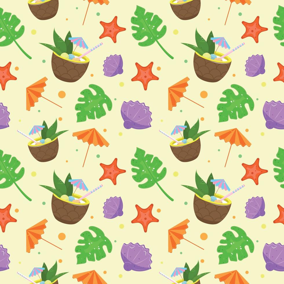 Seamless background. Summer vacation. Vector illustration. Cocktail in pineapple.