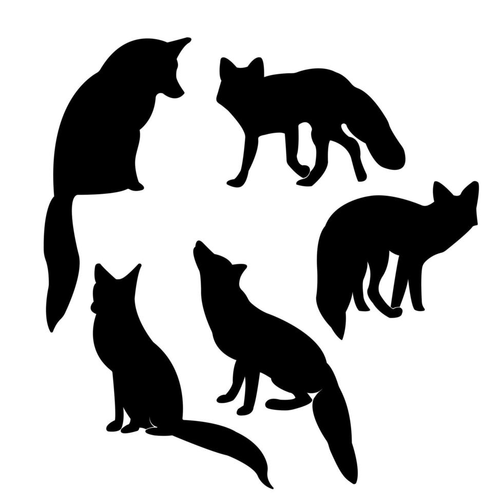 Isolated on a white background, a collection 2 of fox vector silhouettes