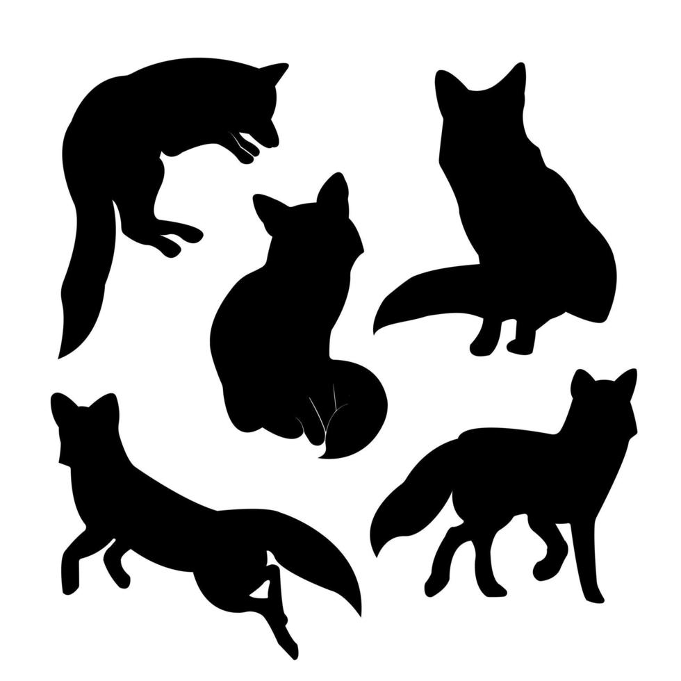 Isolated on a white background, a collection 4 of fox vector silhouettes