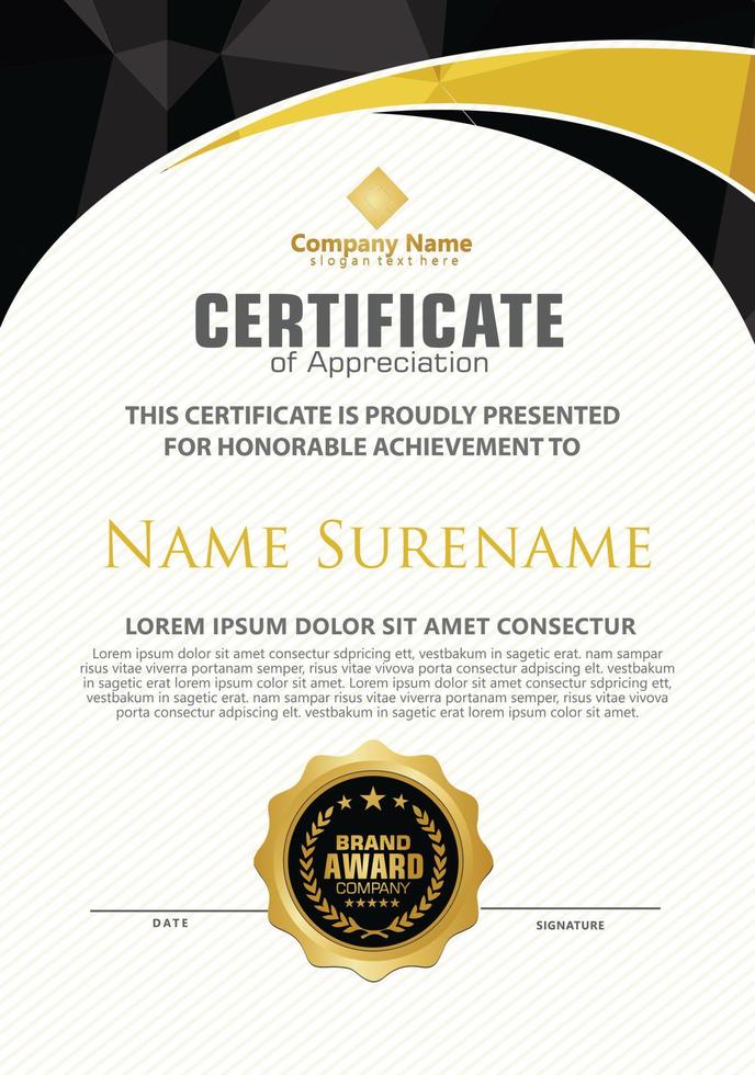 Modern certificate template with polygonal flow lines ornament on pattern background. vector