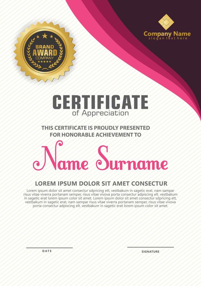 modern certificate template with flow lines ornament on pattern background. vector
