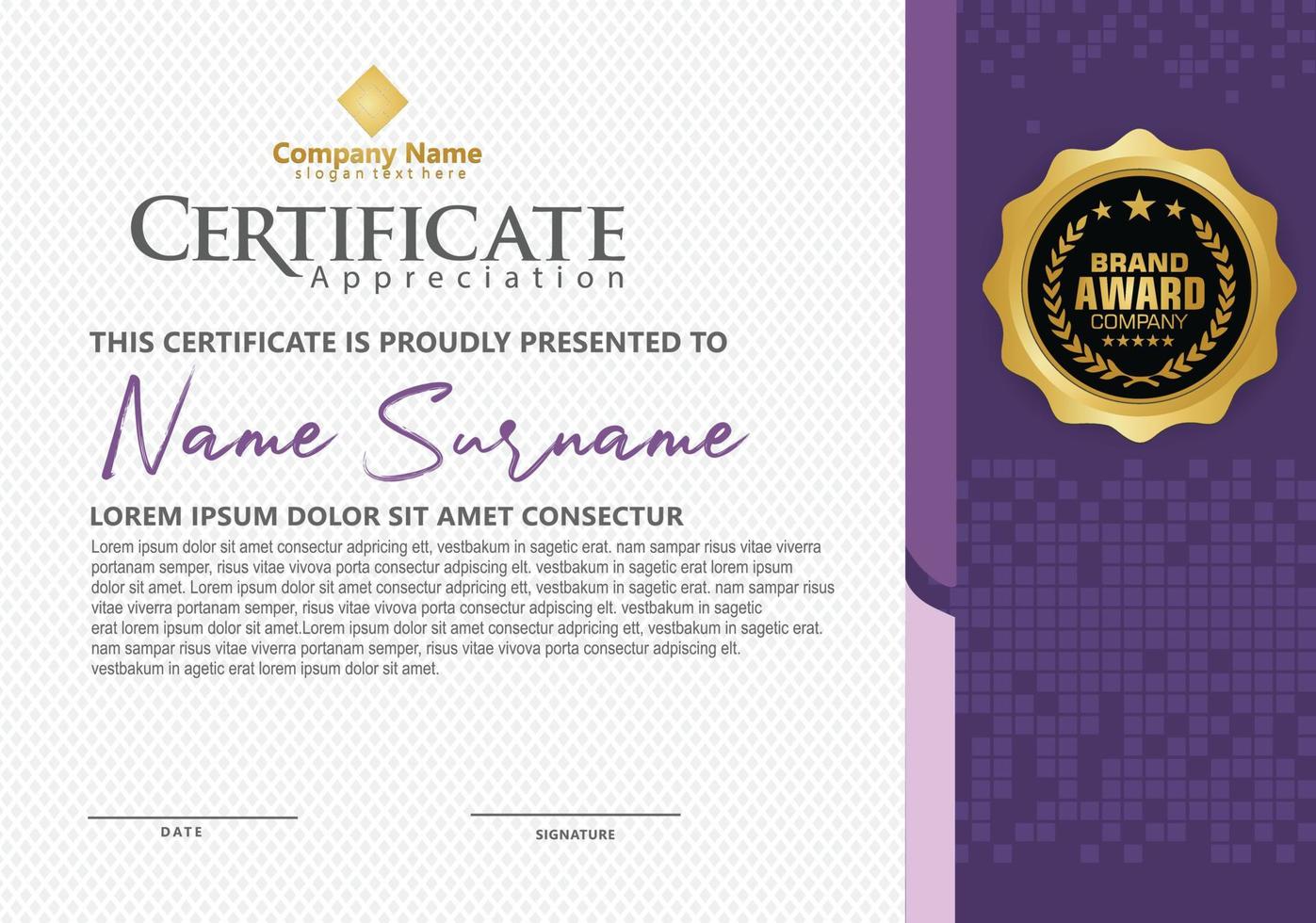 modern certificate template with halftone on line ornament on pattern background. vector