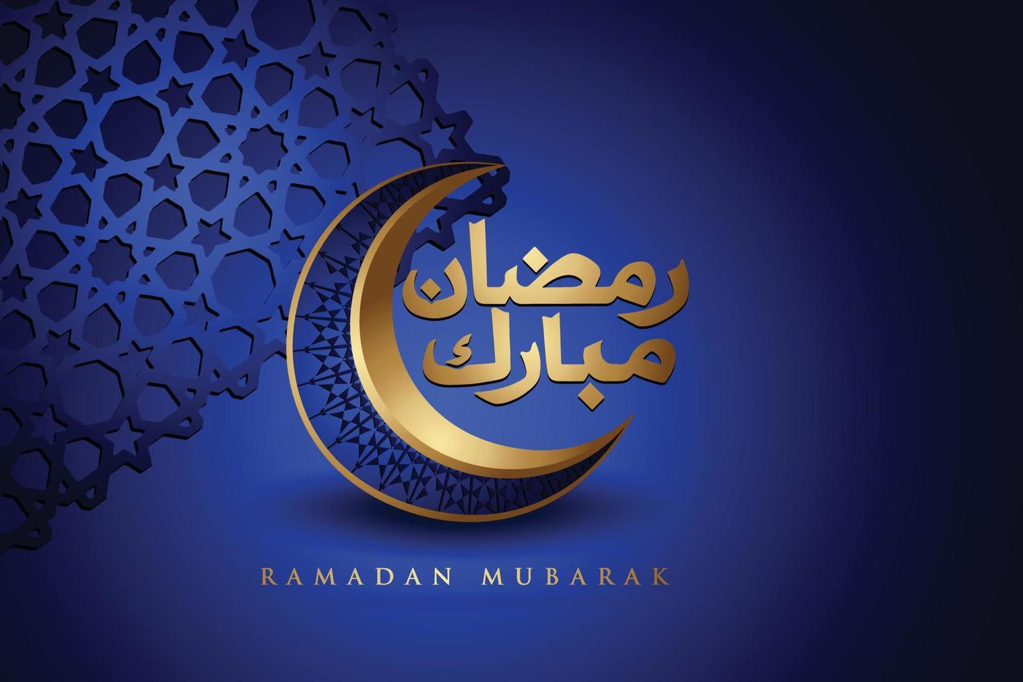 diseño lujoso y elegante ramadan kareem con caligrafía árabe, luna creciente y detalles coloridos ornamentales islámicos de mosaico para saludo islámico.ilustración vectorial. vector