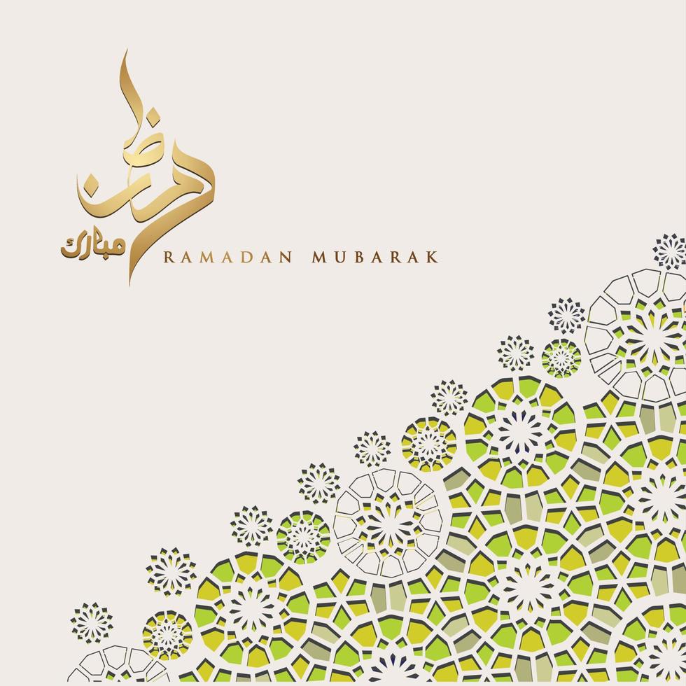 diseño lujoso y elegante ramadan kareem con caligrafía árabe y detalles coloridos ornamentales islámicos de mosaico para saludo islámico.ilustración vectorial. vector