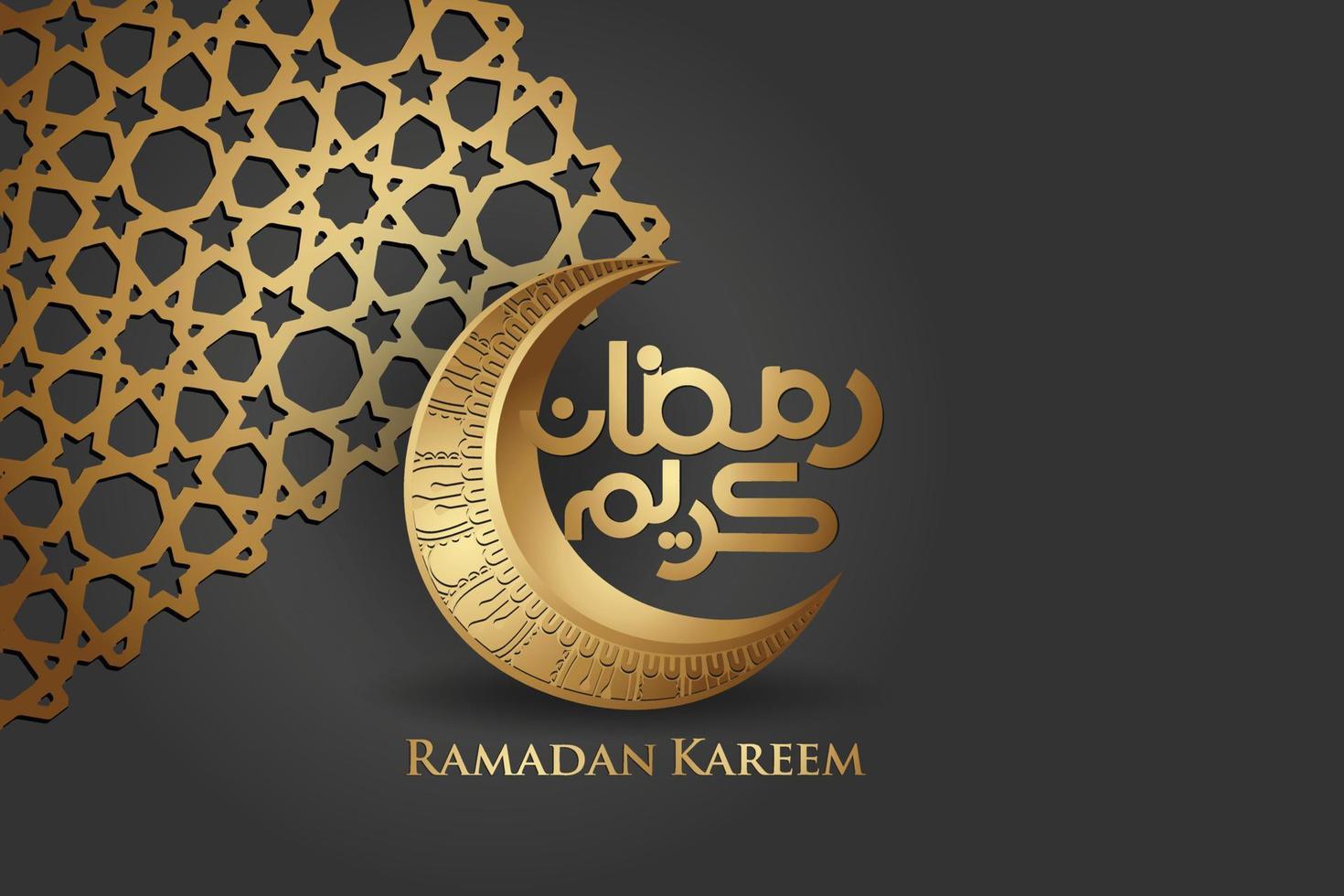 diseño lujoso y elegante ramadan kareem con caligrafía árabe, luna creciente y detalles coloridos ornamentales islámicos de mosaico para saludo islámico.ilustración vectorial. vector