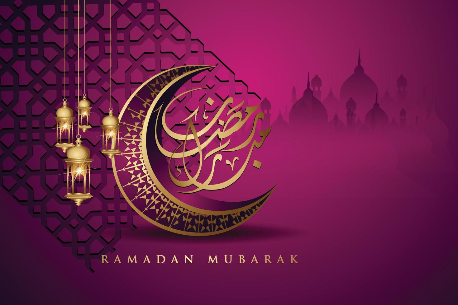 Luxurious and elegant design Ramadan kareem with arabic calligraphy, crescent moon, traditional and Islamic ornamental colorful detail of mosaic for islamic greeting.Vector illustration. vector