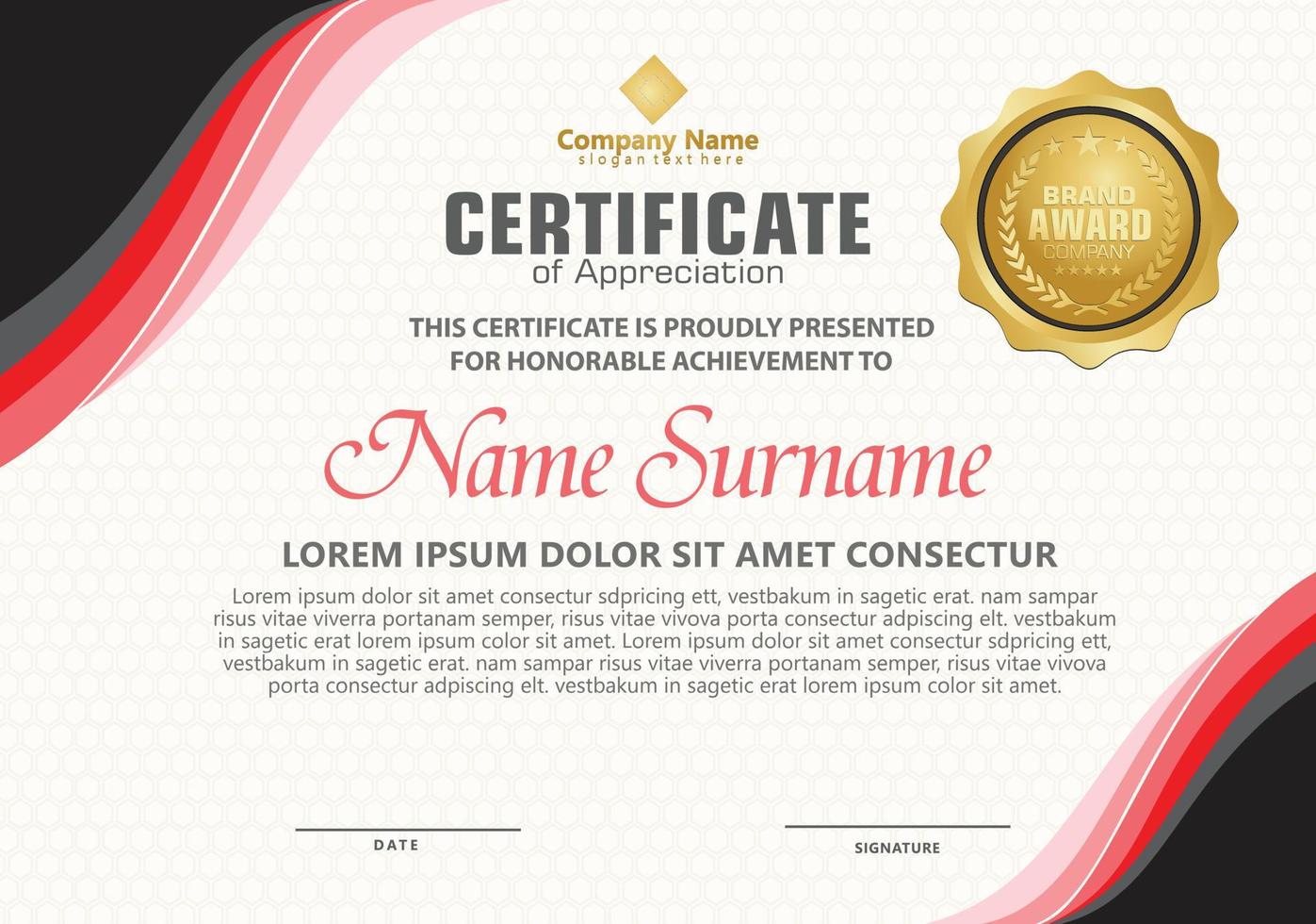 modern certificate template with flow lines ornament on pattern background. vector