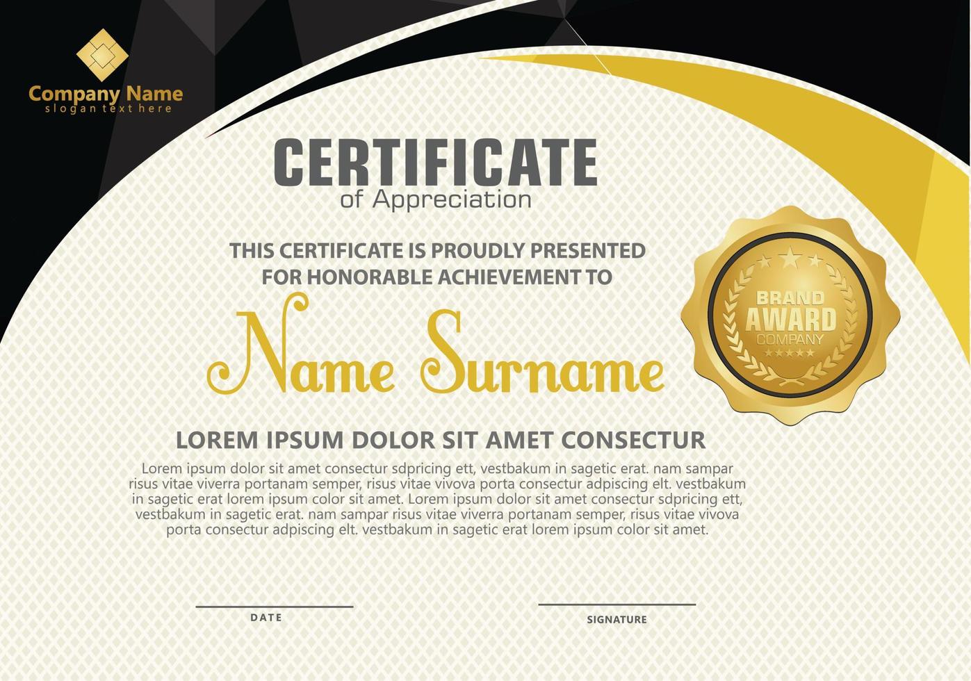 Modern certificate template with polygonal flow lines ornament on pattern background. vector