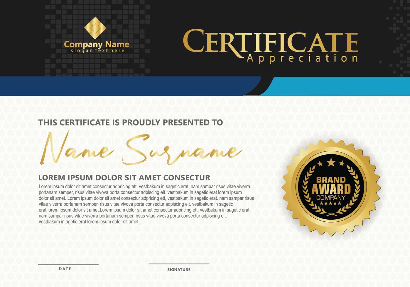 modern certificate template with halftone on line ornament on pattern background. vector