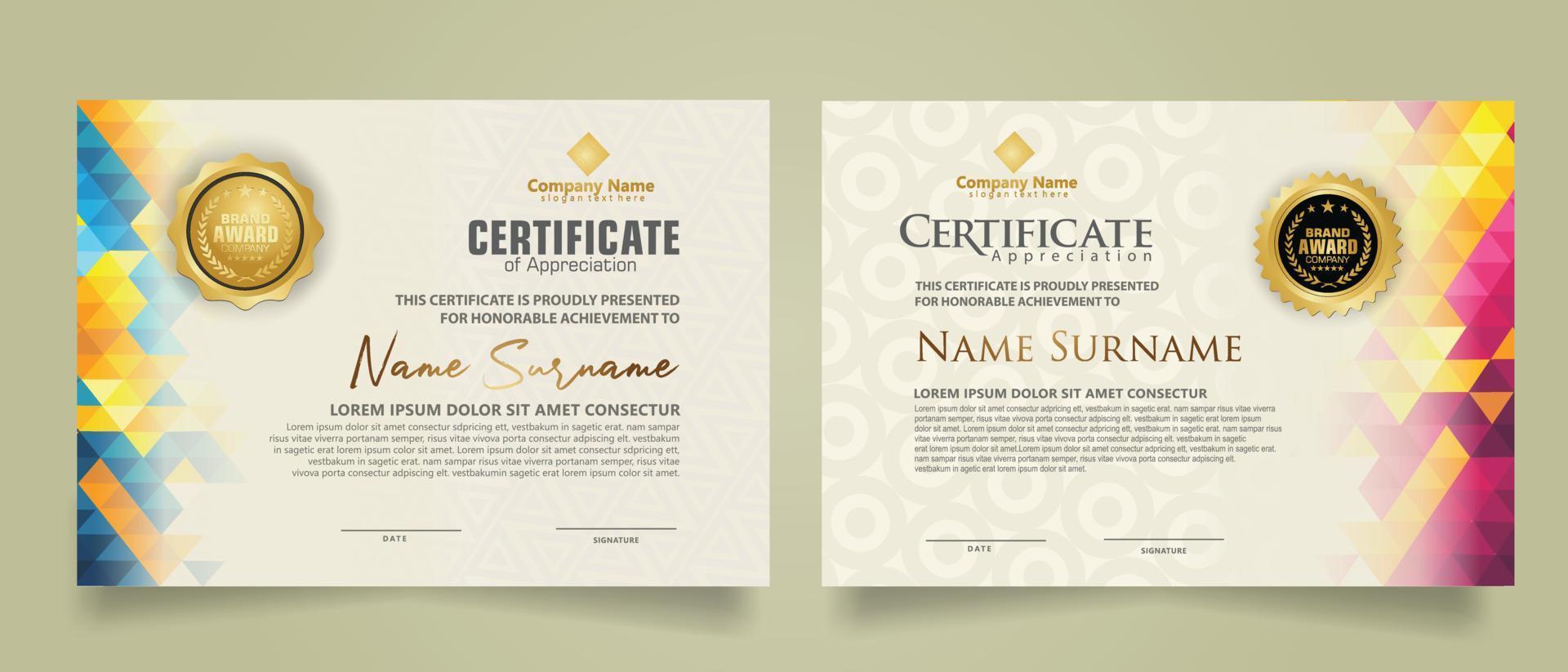 Set certificate template with triangle geometric polygonal background vector