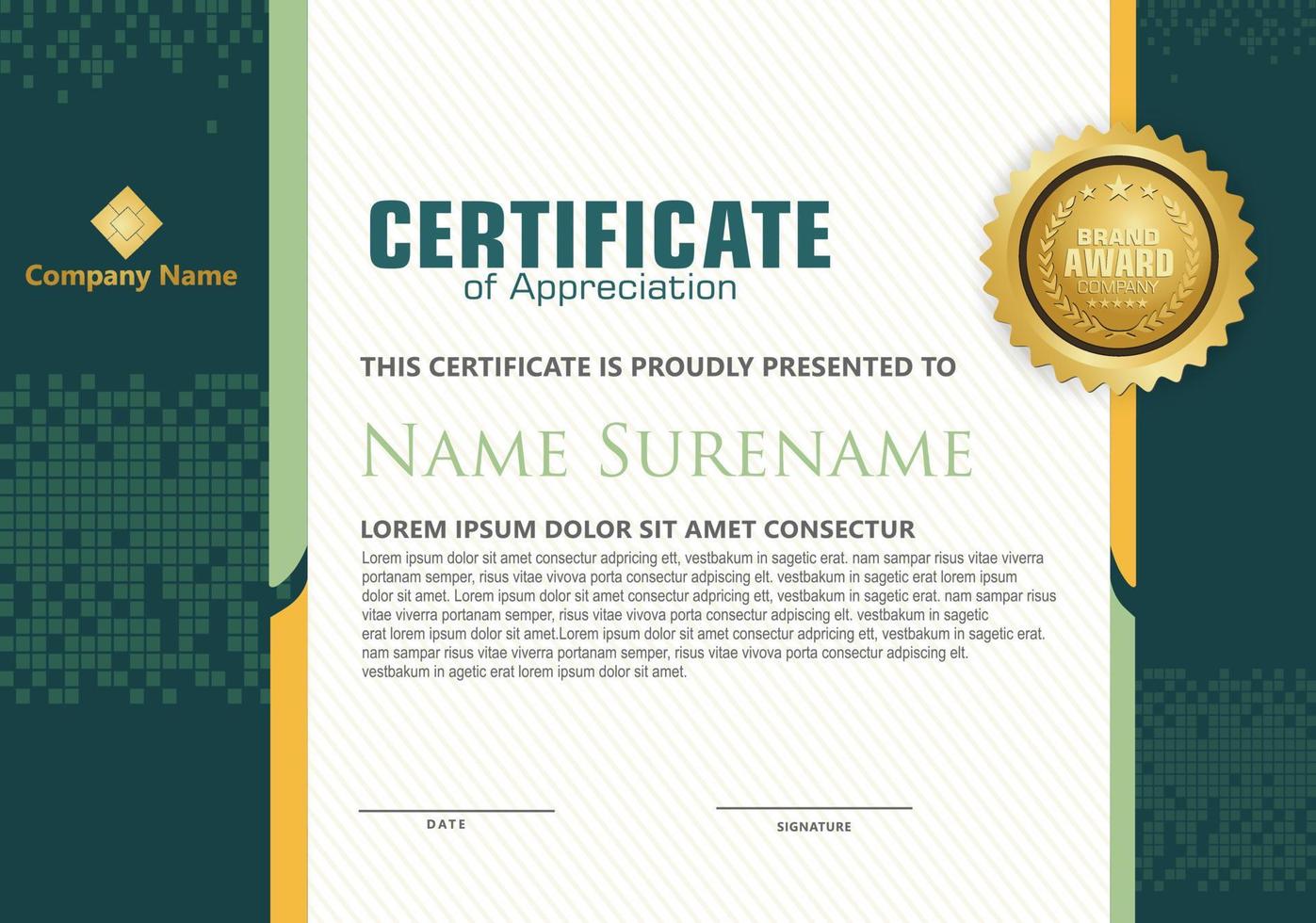 modern certificate template with halftone on line ornament on pattern background. vector