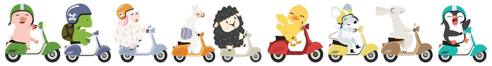 animals riding with scooter  set vector