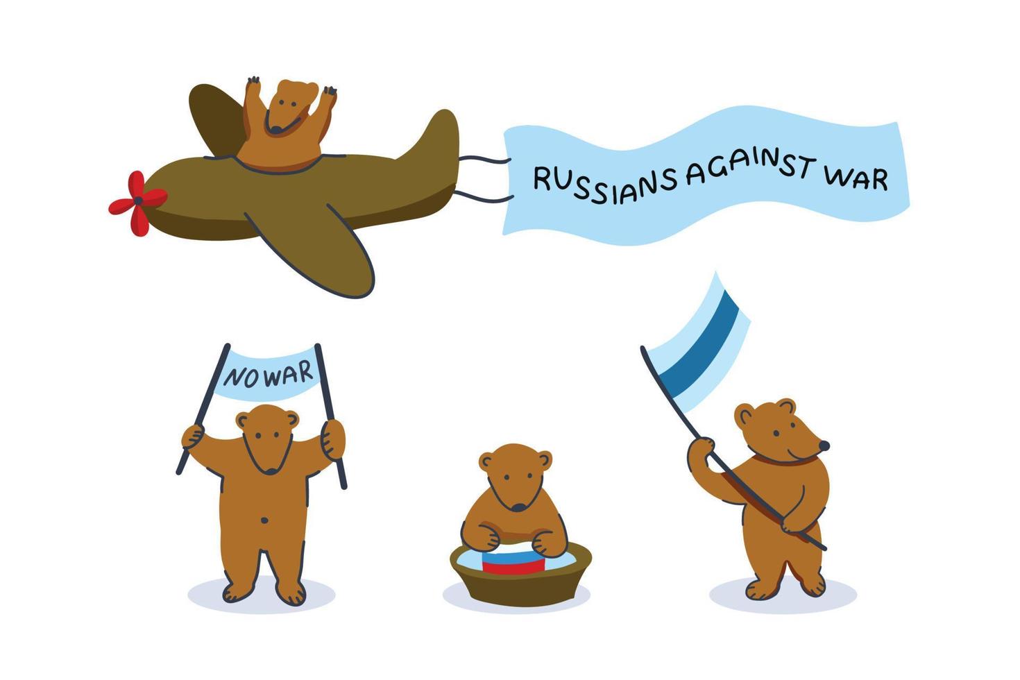 The new flag of Russia. Russian Bear against war vector