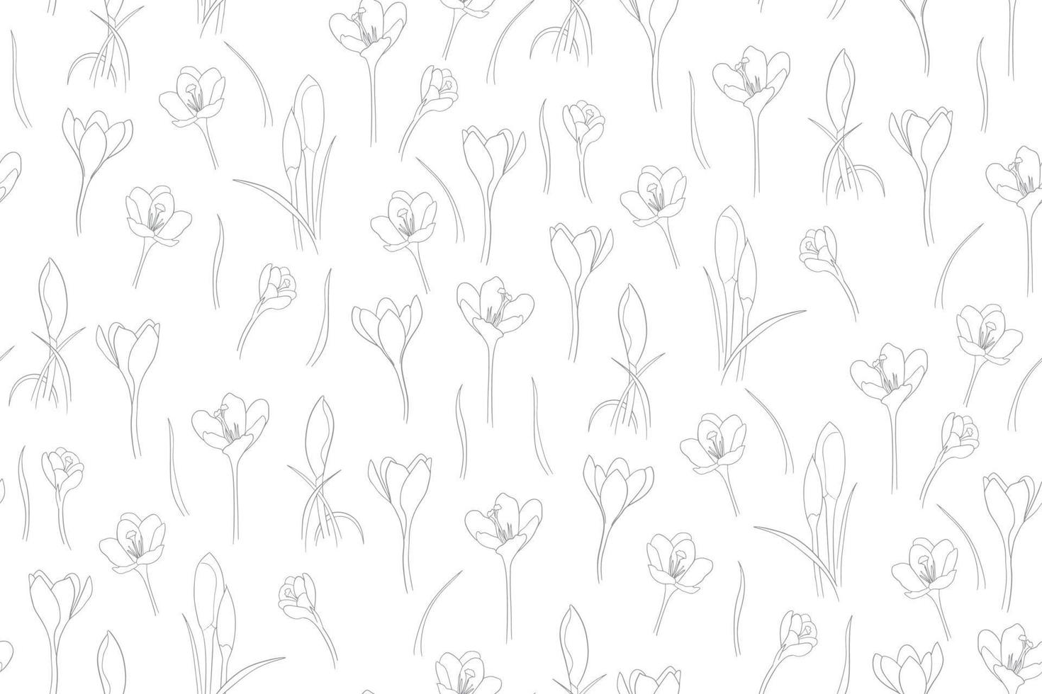 Seamless pattern of crocuses in one line vector