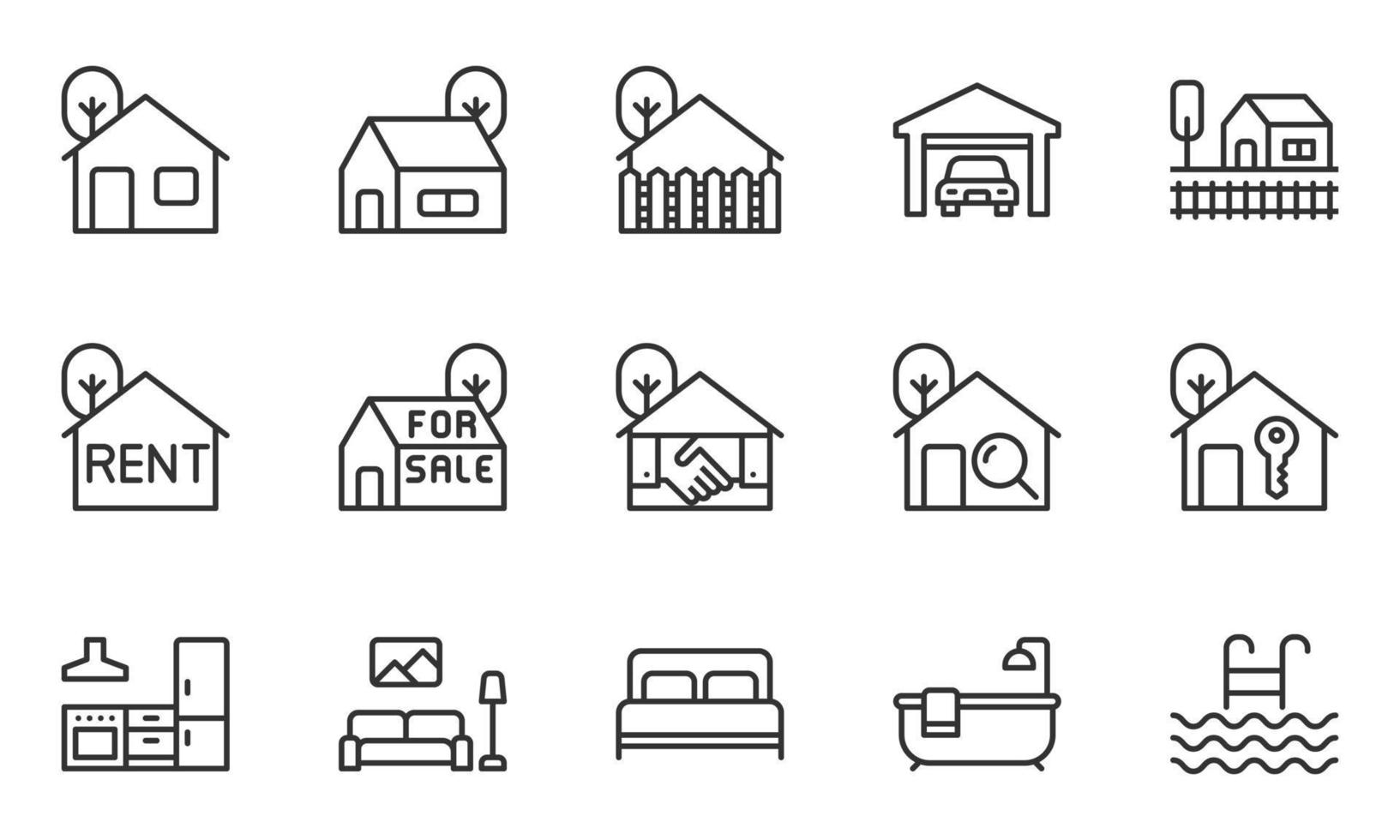 Real Estate Vector Line Icons, Home, House, Building