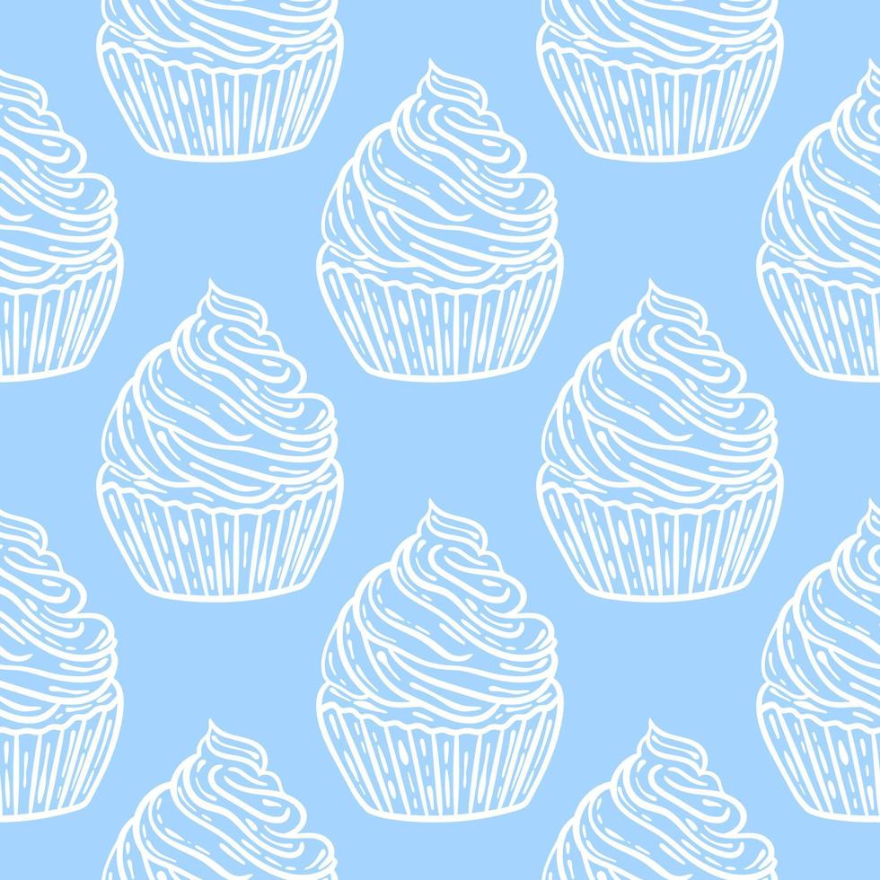White cakes on blue sky background seamless pattern vector