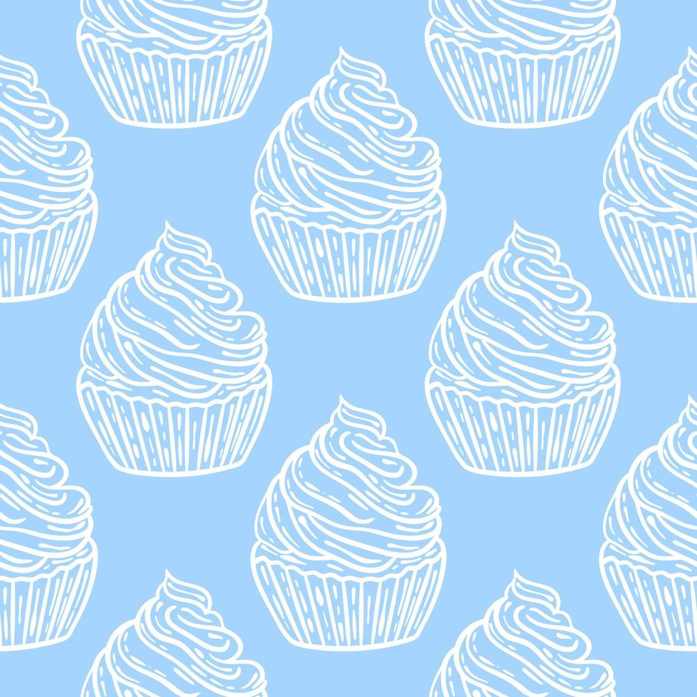 White cakes on blue sky background seamless pattern vector