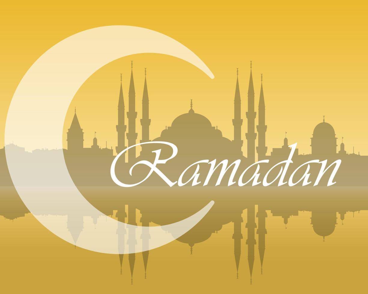 Islam crescent moon with blue mosque silhouette banner vector