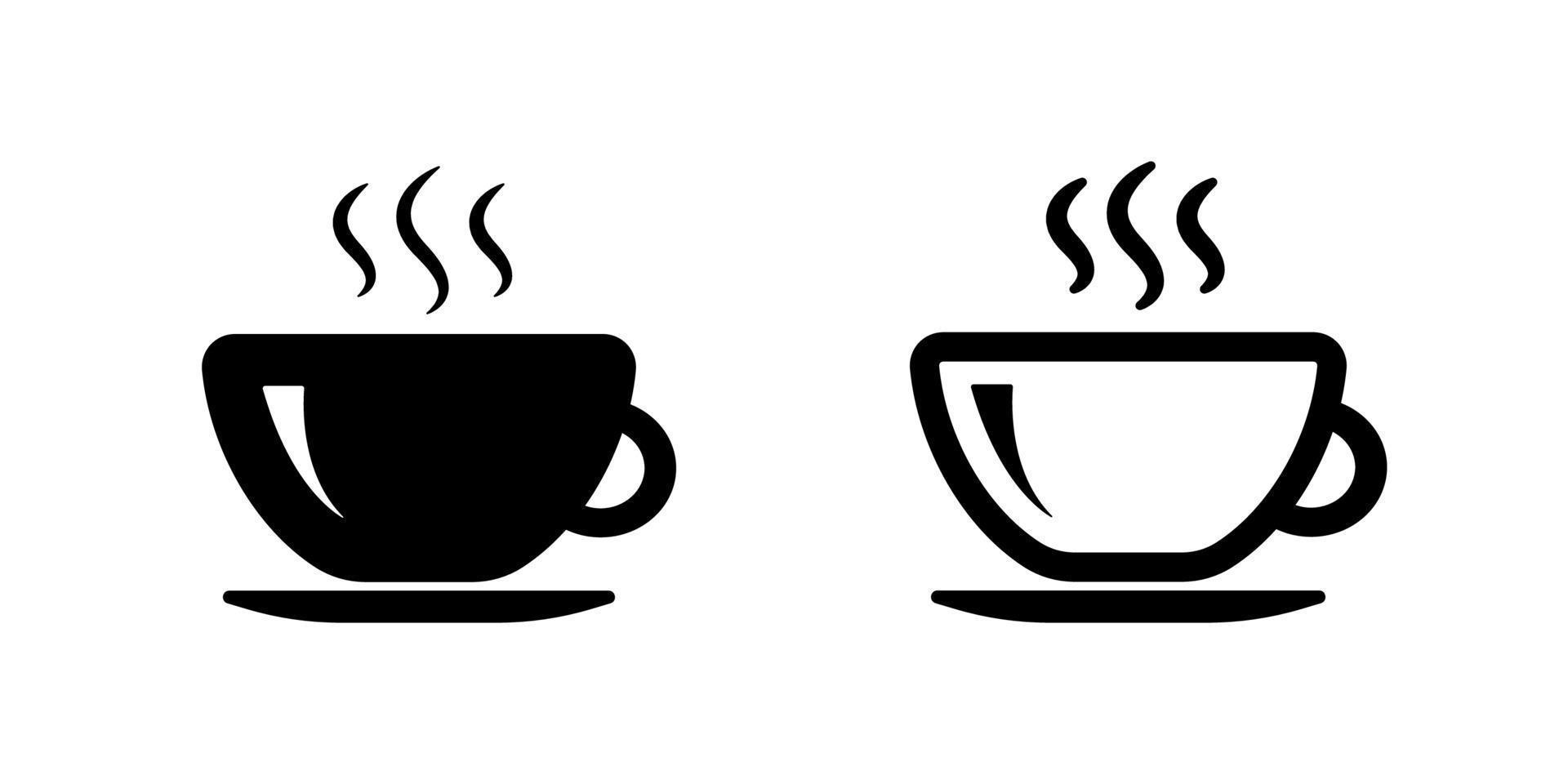 Coffee cup icon set. Hot tea mug symbol. Black line icon vector