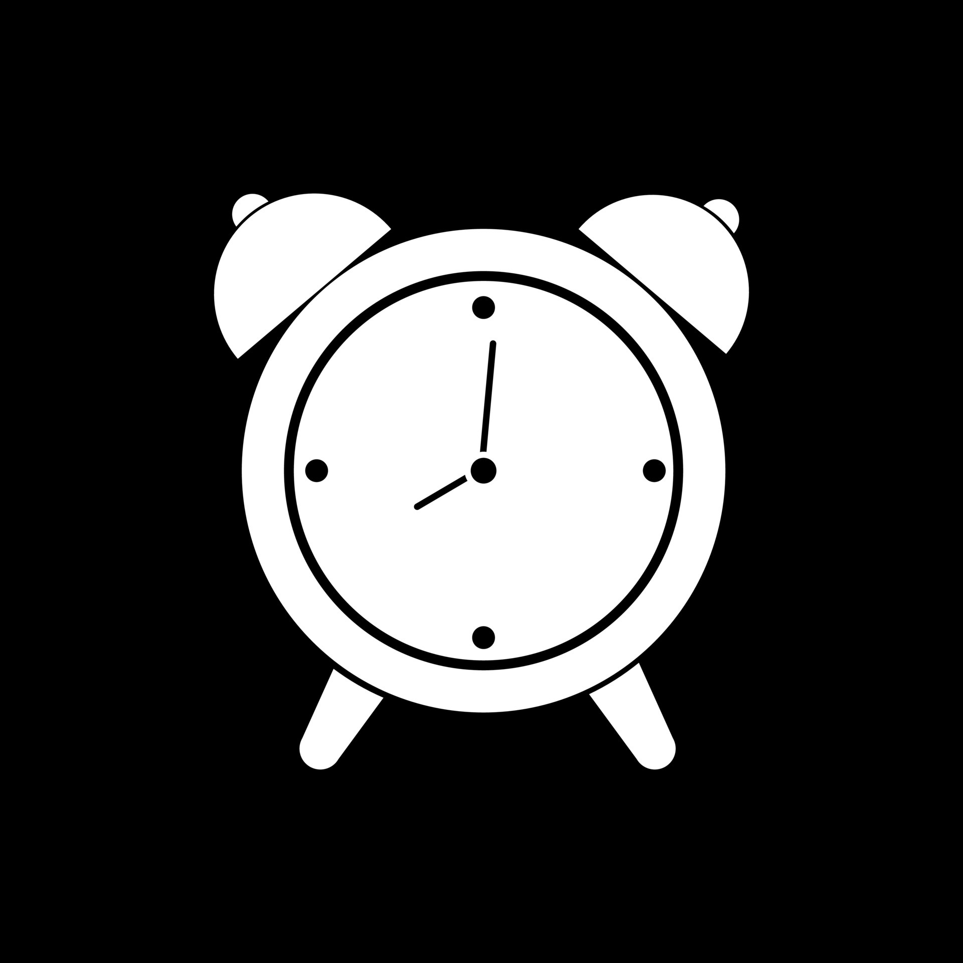 Alarm clock icon silhouette, vector illustration of a white alarm clock