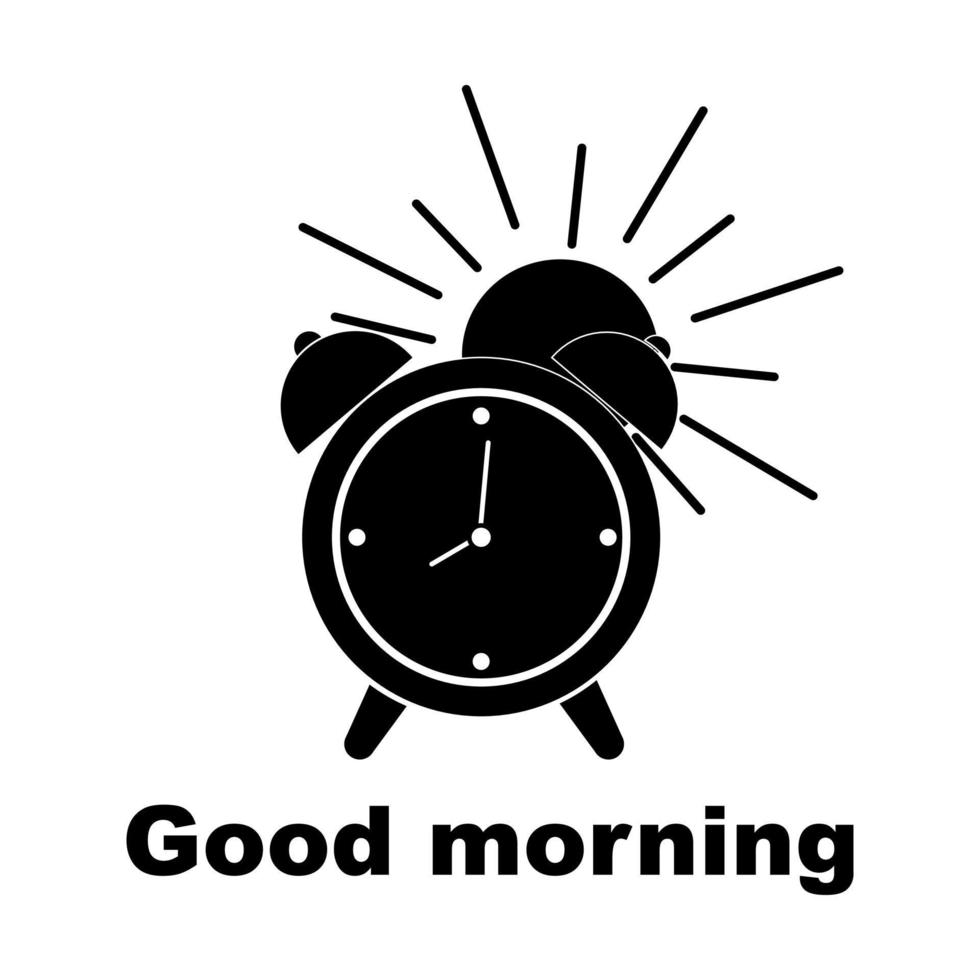 An alarm clock with the sun, a simple icon, a linear symbol, a good morning banner. Black icon on white background vector