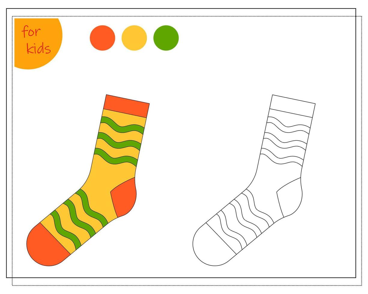 coloring book for children by colors, color a sock isolated on a white background. vector